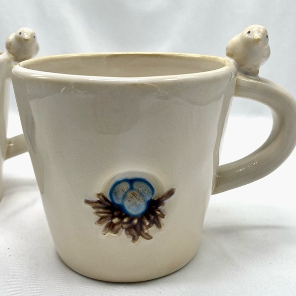 Pottery Barn 1 Ceramic Bird Nest Mug - Cream and Blue - Picture 2 of 10
